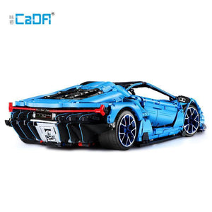 a blue car with a surfboard on top of it 